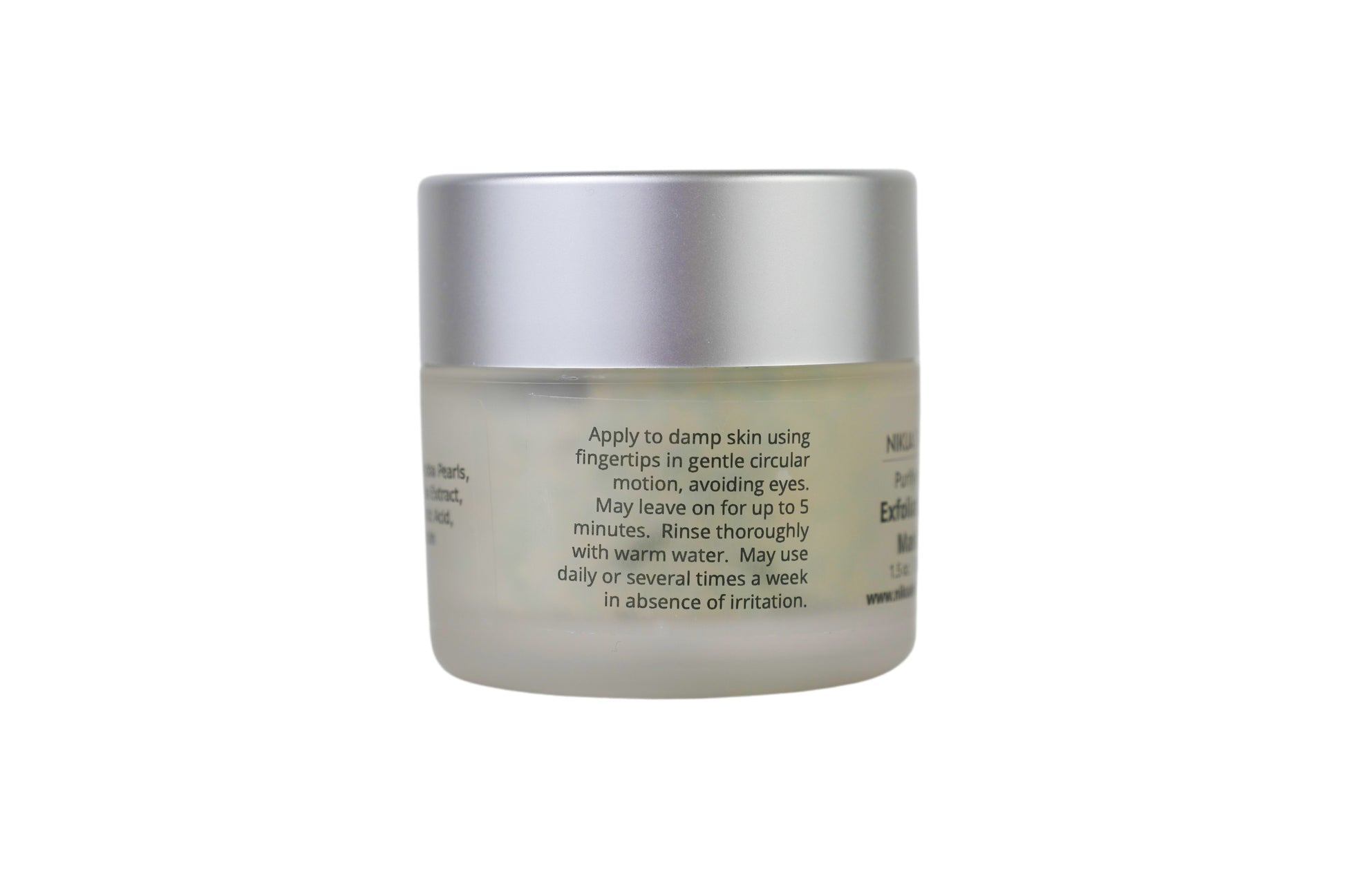 Exfoliating mask side label with use directions