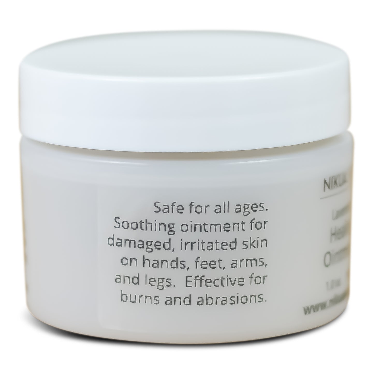 Healing ointment jar side with directions