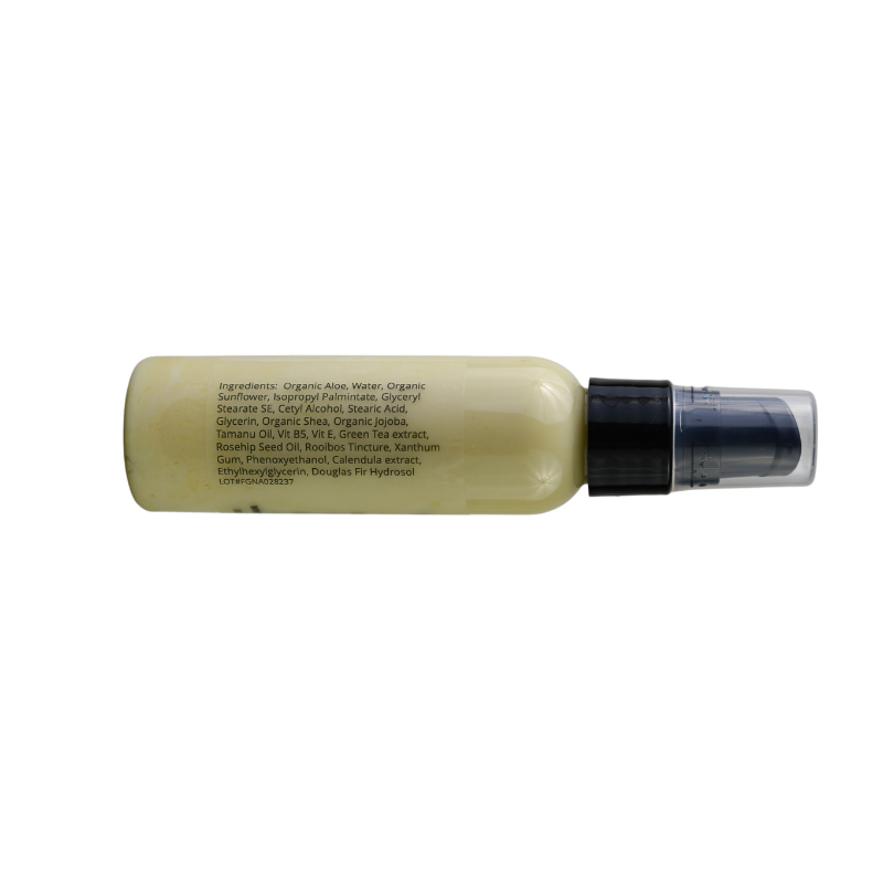 Lotion bottle side with ingredients