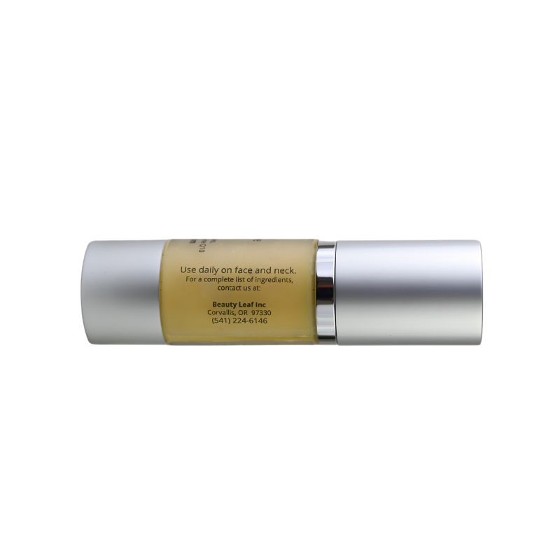 Facial Serum bottle side with company information