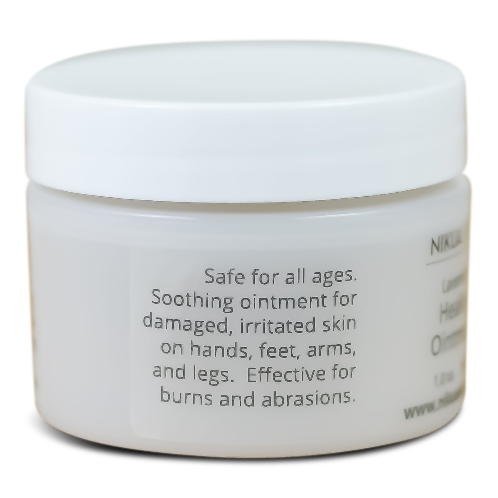 Healing ointment jar side with directions